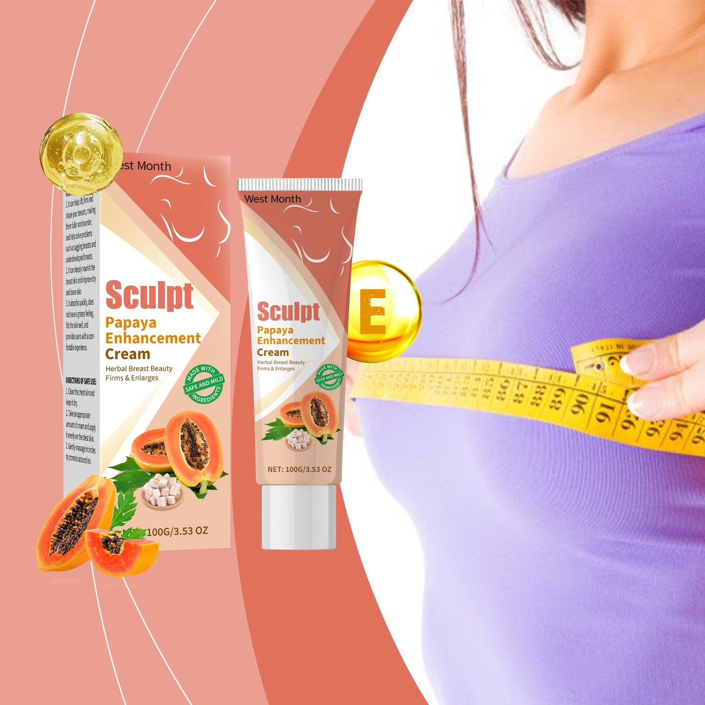 West&Month Papaya Breast Cream, Gentle Care, Nourishing, Lifting, Firming And Massaging Breast Care Cream
