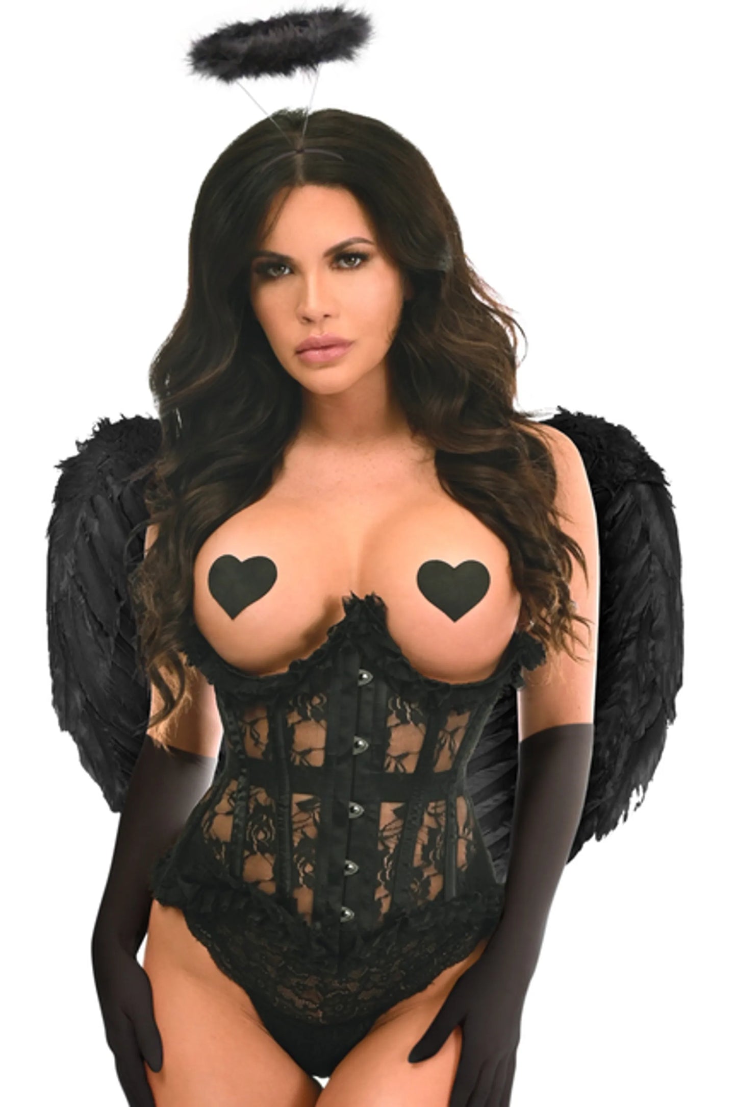 El Angel Negro (Top Drawer 4 PC Black Lace Dark Angel Corset Costume)