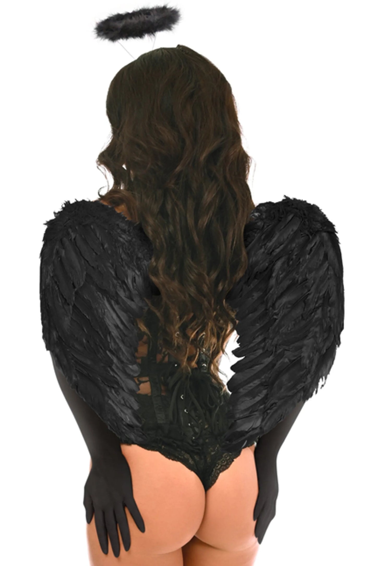 El Angel Negro (Top Drawer 4 PC Black Lace Dark Angel Corset Costume)