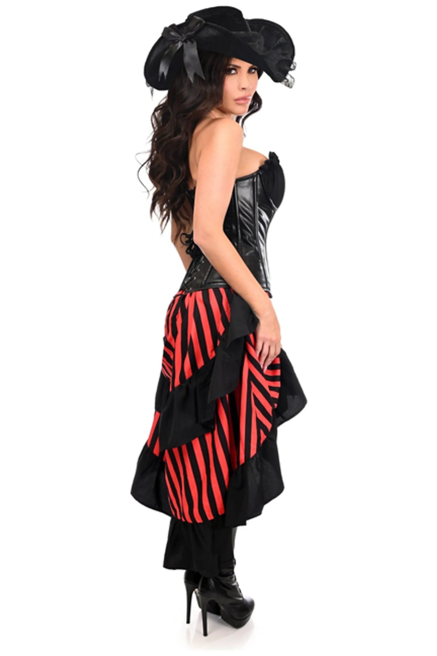 Pirata del Pecado (Disfraz Premium de Corsé de Pirata 4 Piezas Negro/Rojo – Top Drawer)