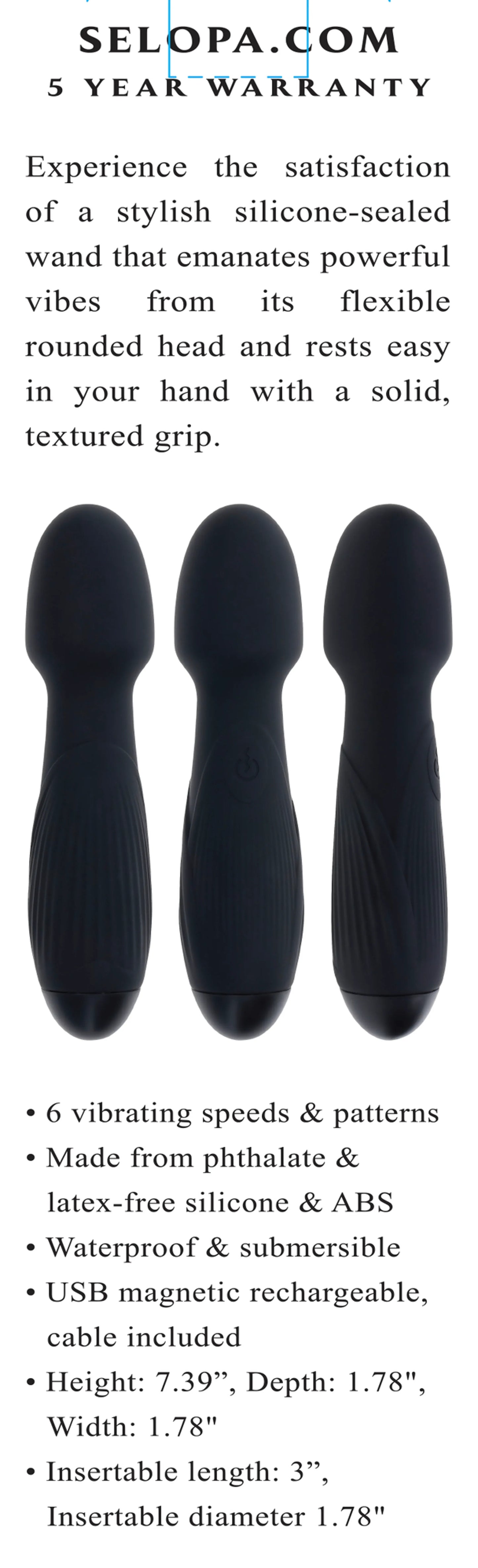 SELOPA POWER TRIP Vibrador estilo wand de silicona recargable (Tentacion adictiva)
