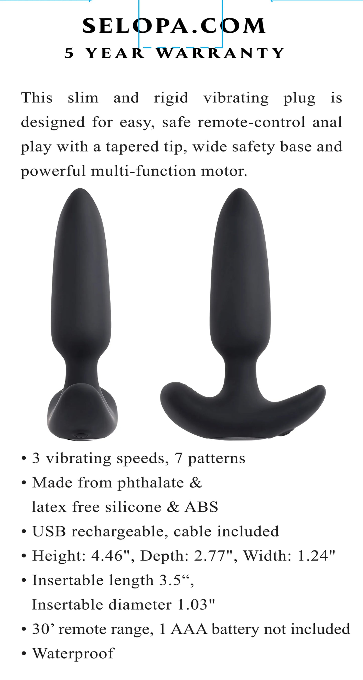 Joya Oculta (Plug anal delgado y rígido con vibración)