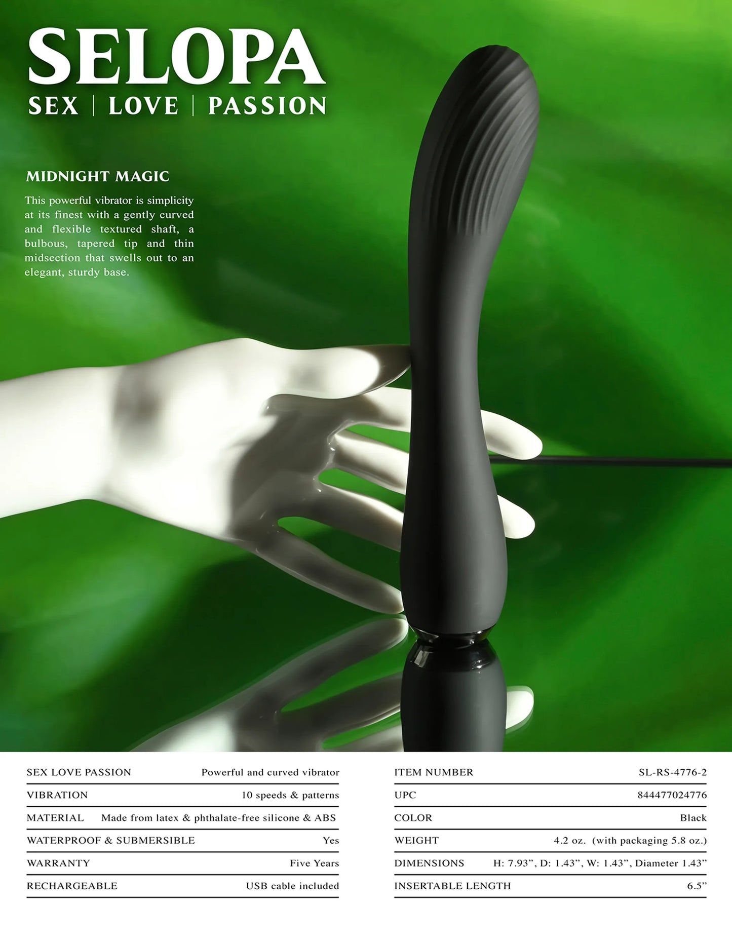 Varita Encantada (Vibrador estilo wand de silicona recargable SELOPA MIDNIGHT MAGIC)
