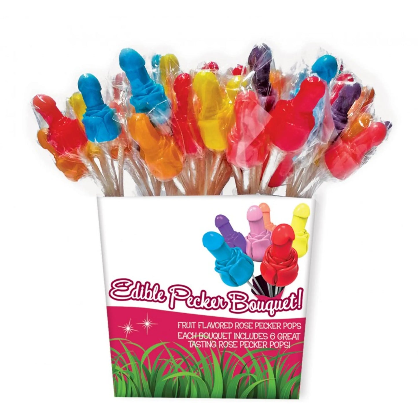 Dame lengua(Ramo de Caramelos Comestibles con Forma de Pene – 72 piezas, exhibidor en cubeta – Hott Products Unlimited)