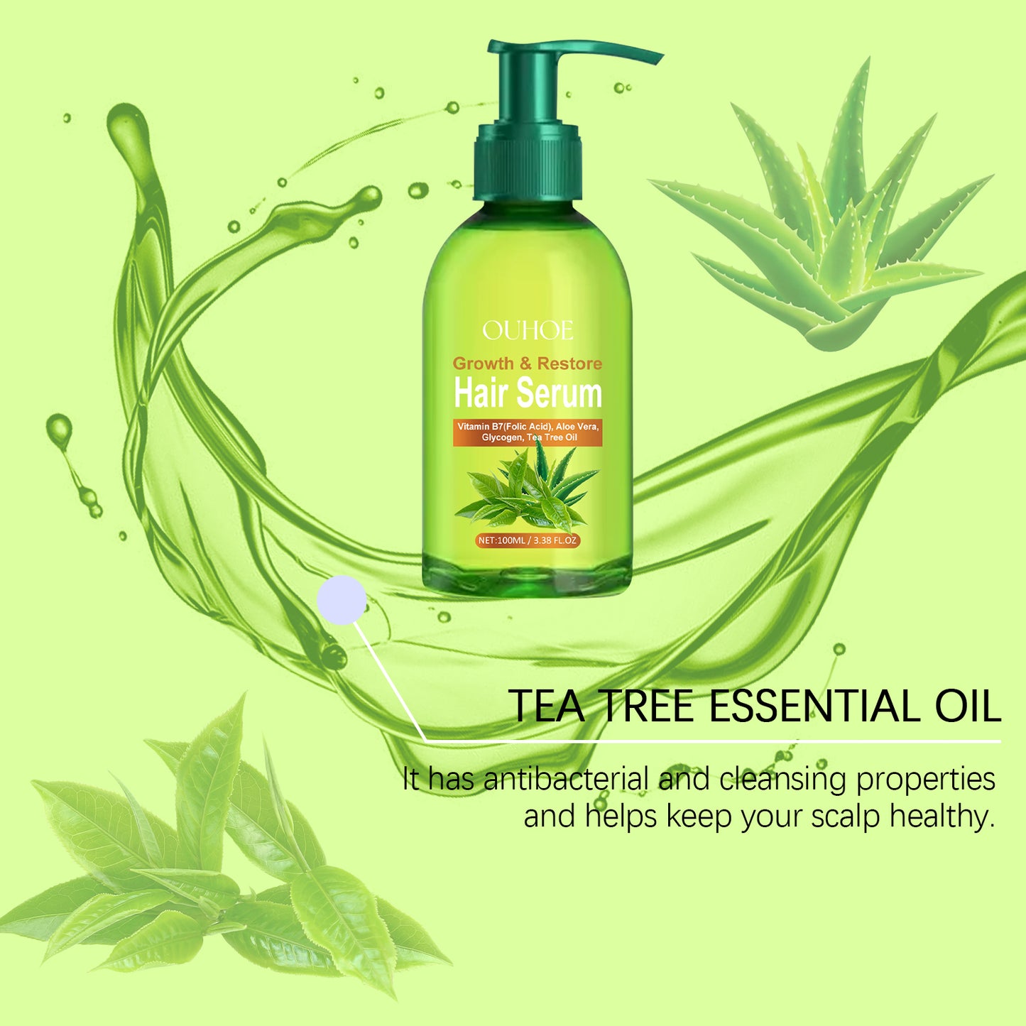 Aceite Esencial de Árbol de Té para Cuidado Capilar OUHOE: Mejora las puntas secas y abiertas, y nutre el cabello. Aceite esencial sin enjuague.(Susurro de Hebras)