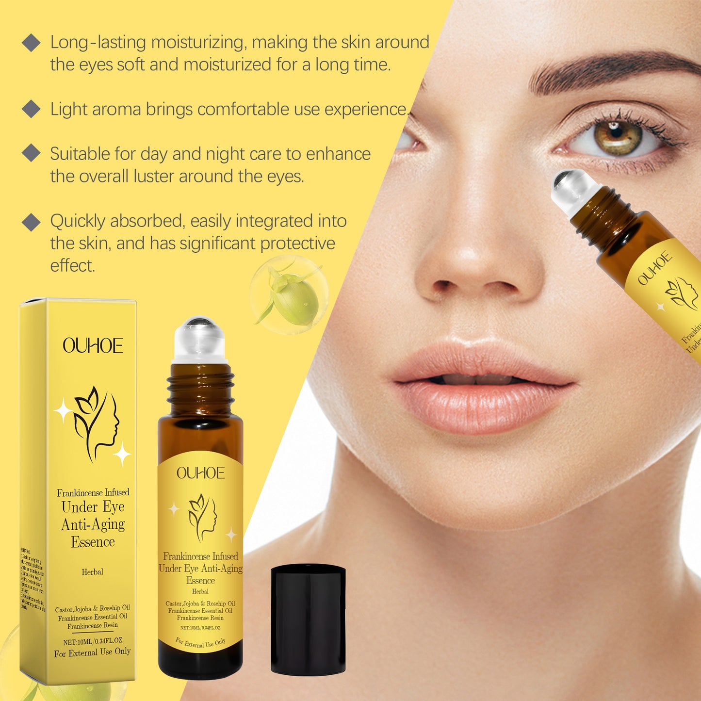 Esencia para ojos OUHOE: Esencia reafirmante para ojos, hidratante y humectante. Tratamiento diario de masaje para la piel alrededor de los ojos.(Despierta Tu Mirad)