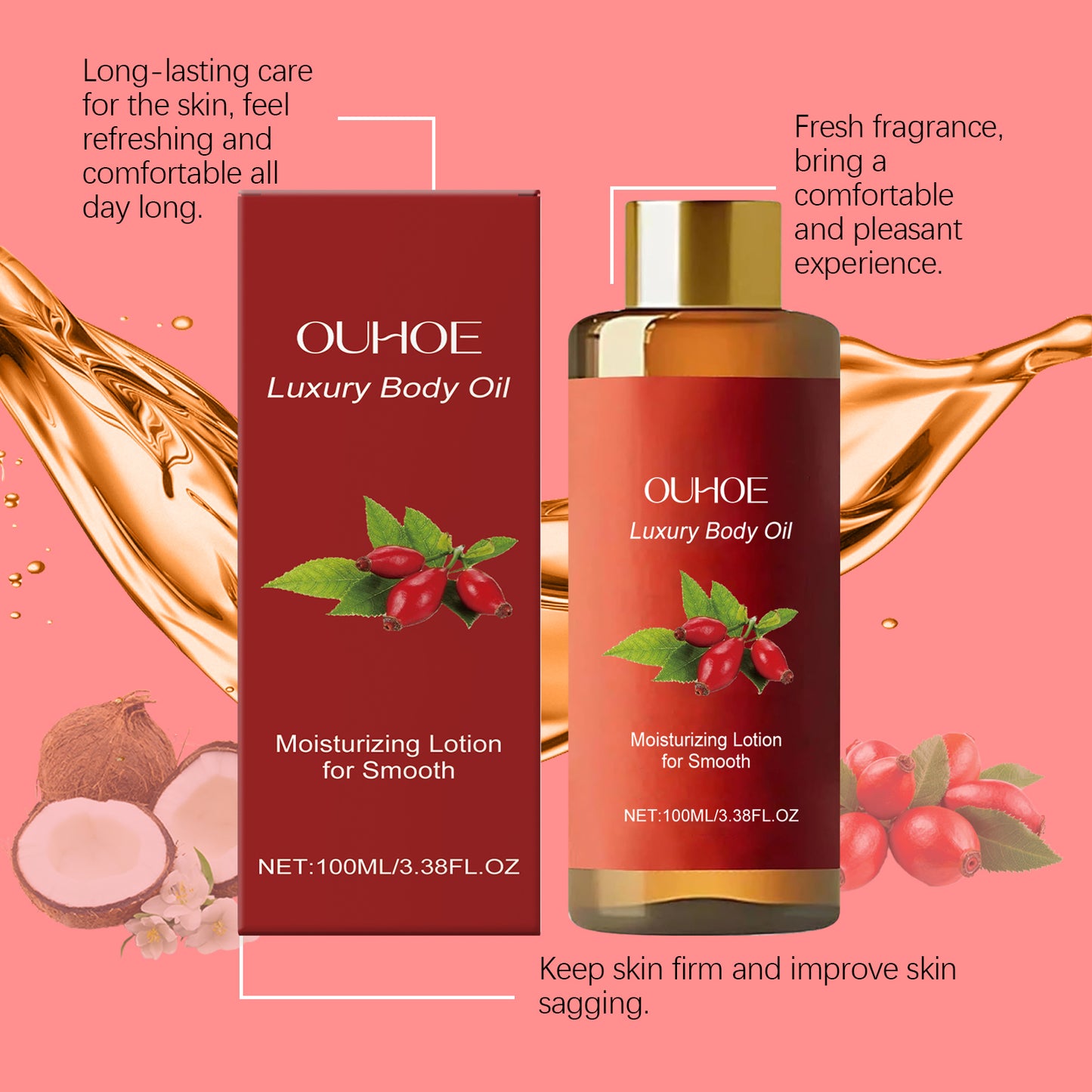 OUHOE Aceite Corporal Hidratante, Nutre Diariamente y Mejora la Elasticidad de la Piel, Reafirmante, Hidratante y Humectante Aceite Esencial para el Cuidado Corporal (Luz de Piel)