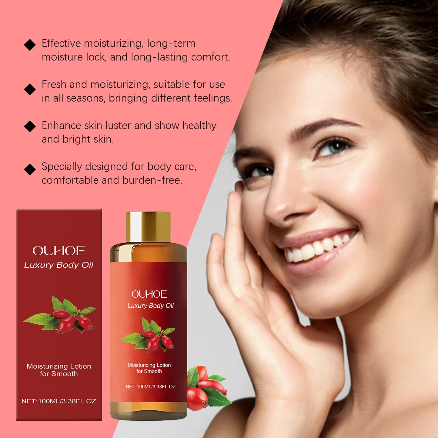 OUHOE Aceite Corporal Hidratante, Nutre Diariamente y Mejora la Elasticidad de la Piel, Reafirmante, Hidratante y Humectante Aceite Esencial para el Cuidado Corporal (Luz de Piel)