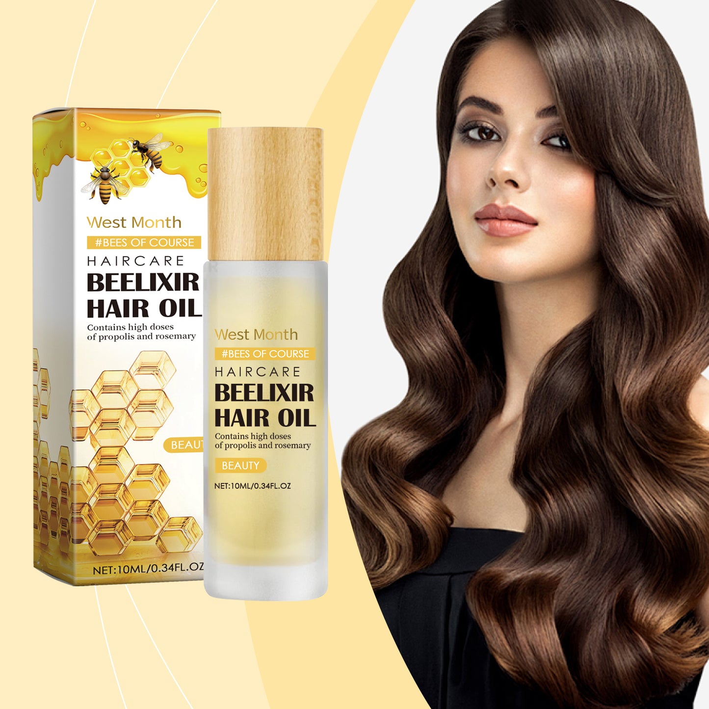 West&Month Honey Hair Care Essential Oil, Honey Rosemary Repair Dry Hair End Moisture Nourishing Oil