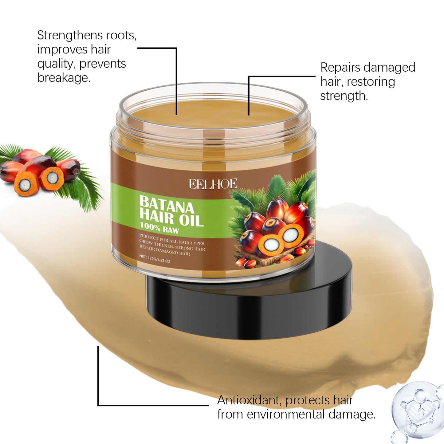 Aceite Capilar Batana EELHOE: Nutre e hidrata el cabello, dejándolo suave y brillante.(Brillo de Deseo)