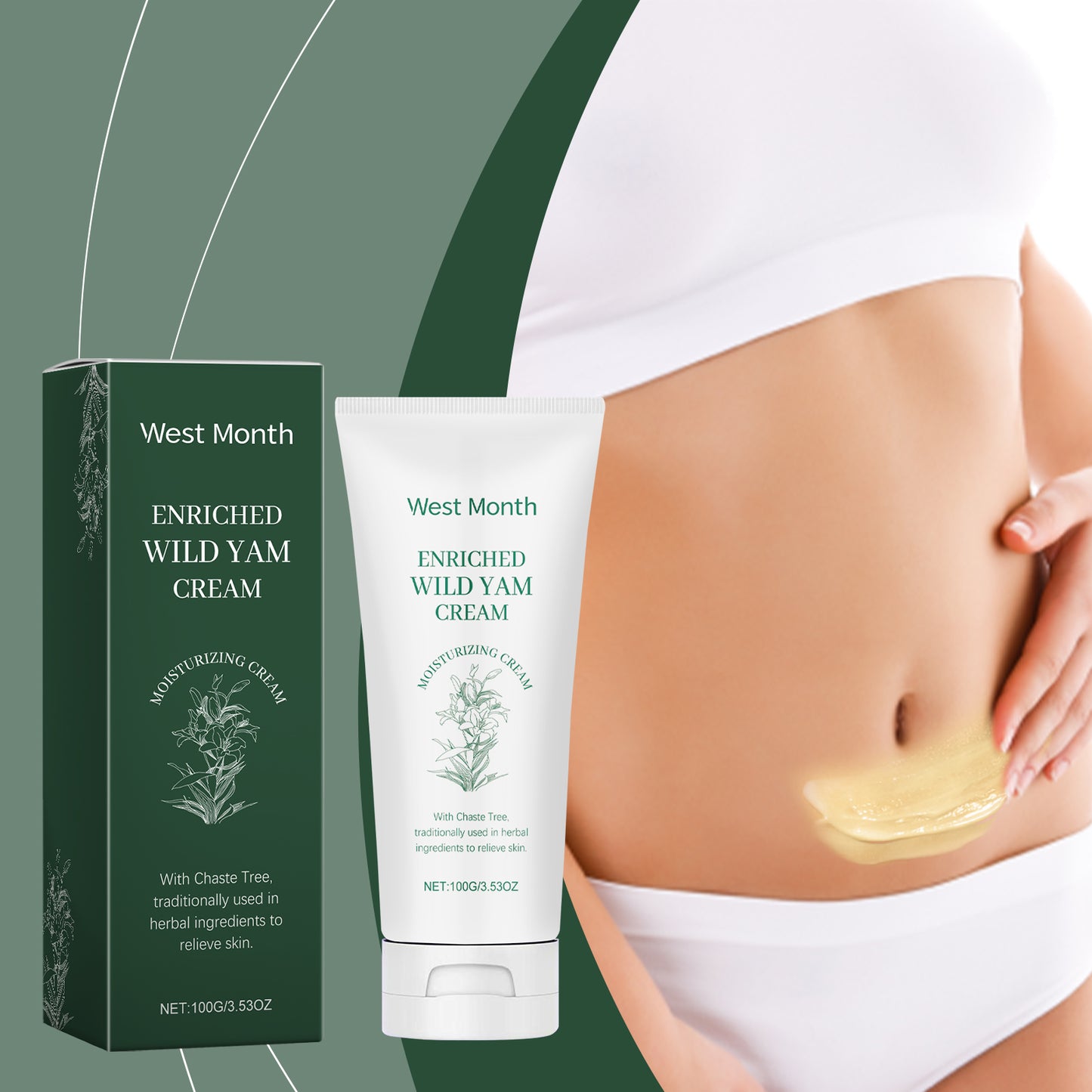 West&Month Yam Cream, Women's Daily Body Care Cream To Relieve Discomfort, Moisturize And Rejuvenate Skin Massage Care Cream