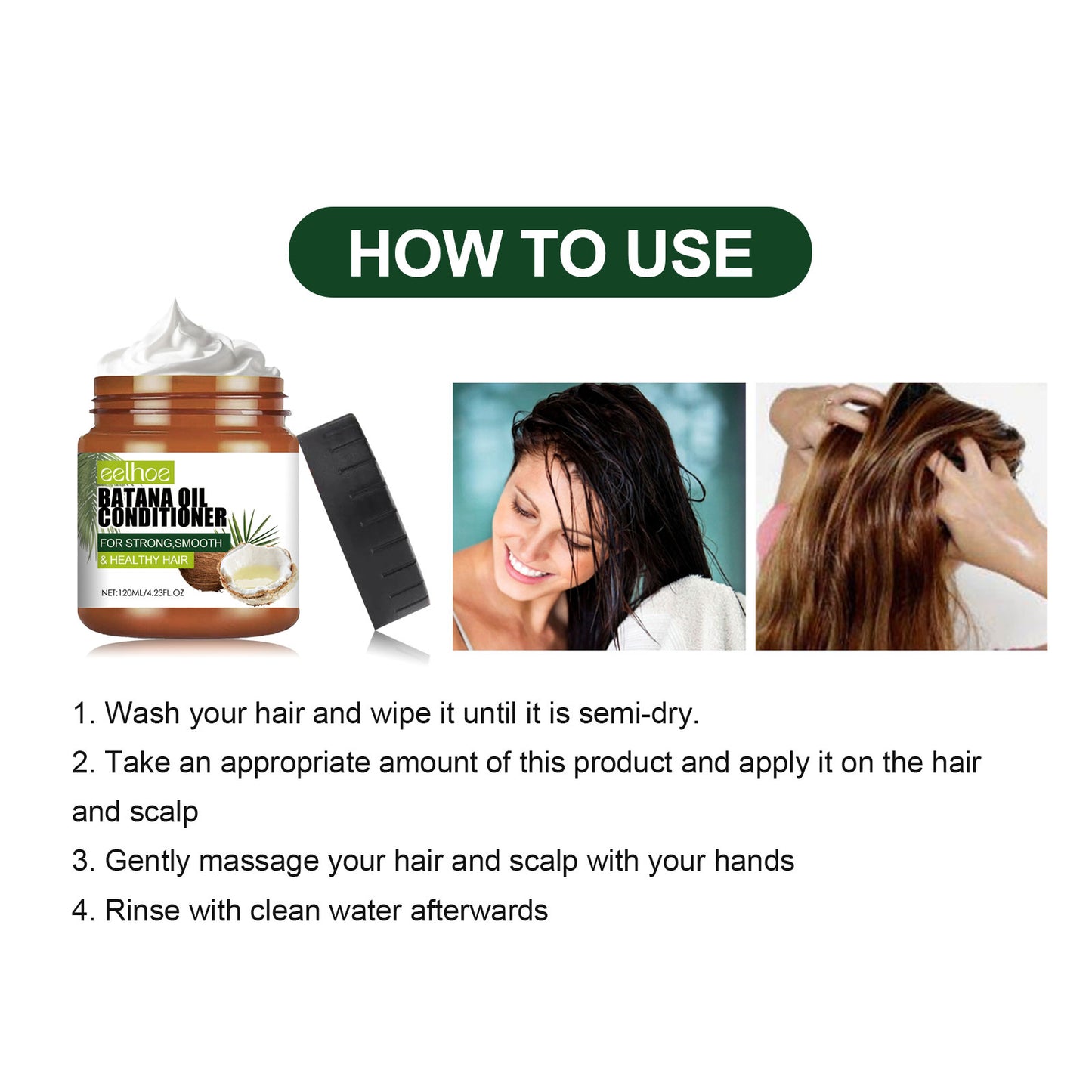 Acondicionador de Aceite de Batana Eelhoe: Repara el cabello dañado, hidrata y suaviza el cabello.(Suavidad Irresistible)