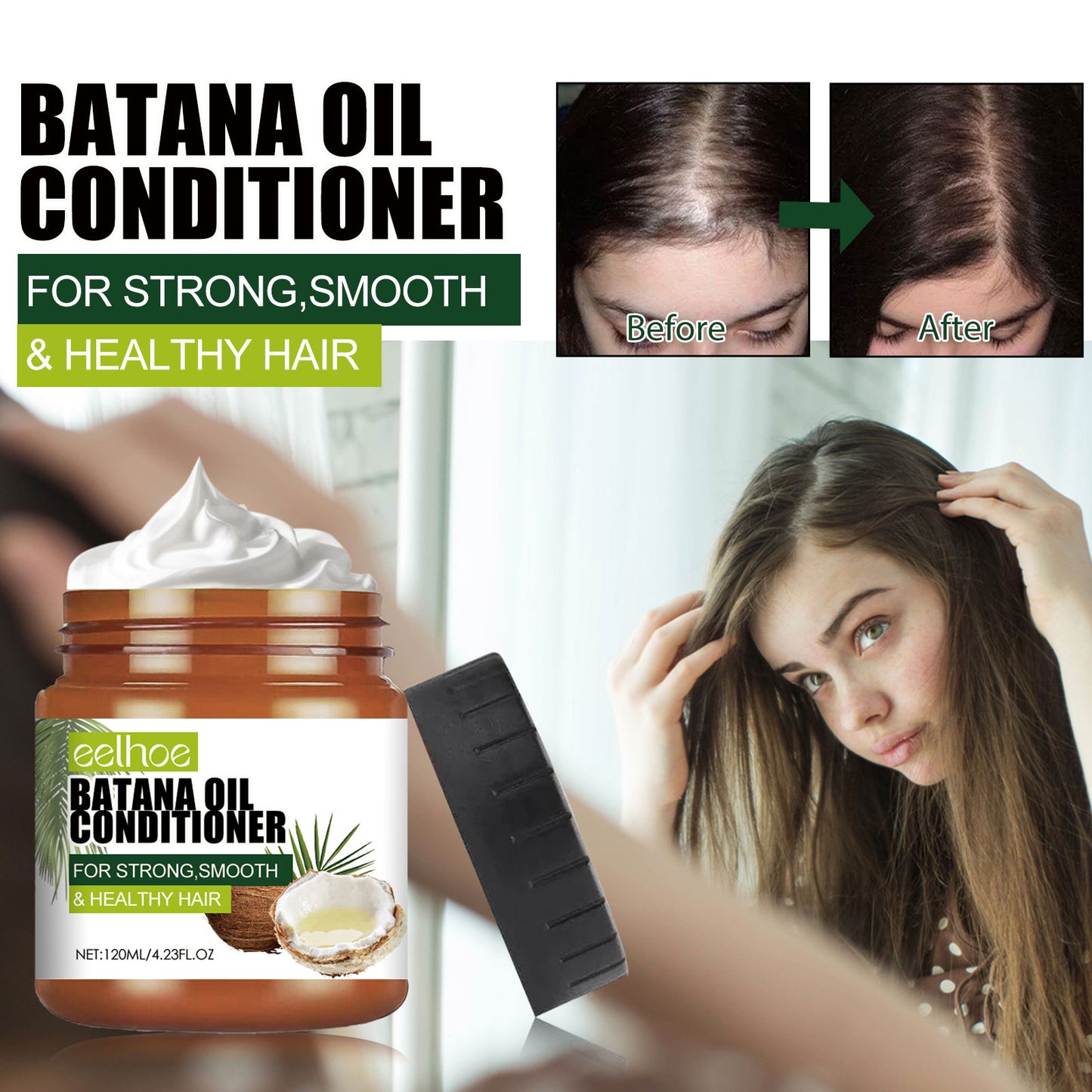 Acondicionador de Aceite de Batana Eelhoe: Repara el cabello dañado, hidrata y suaviza el cabello.(Suavidad Irresistible)