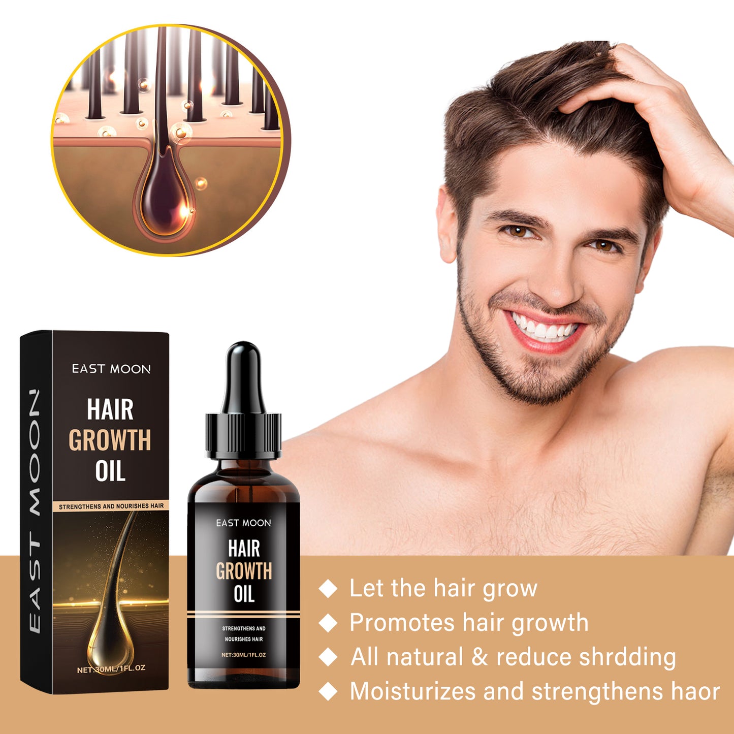 East Moon Hair Growth Oil, Protect Hair Follicle Moisture Nutrition Hair Root Strength Thick Hair Essence