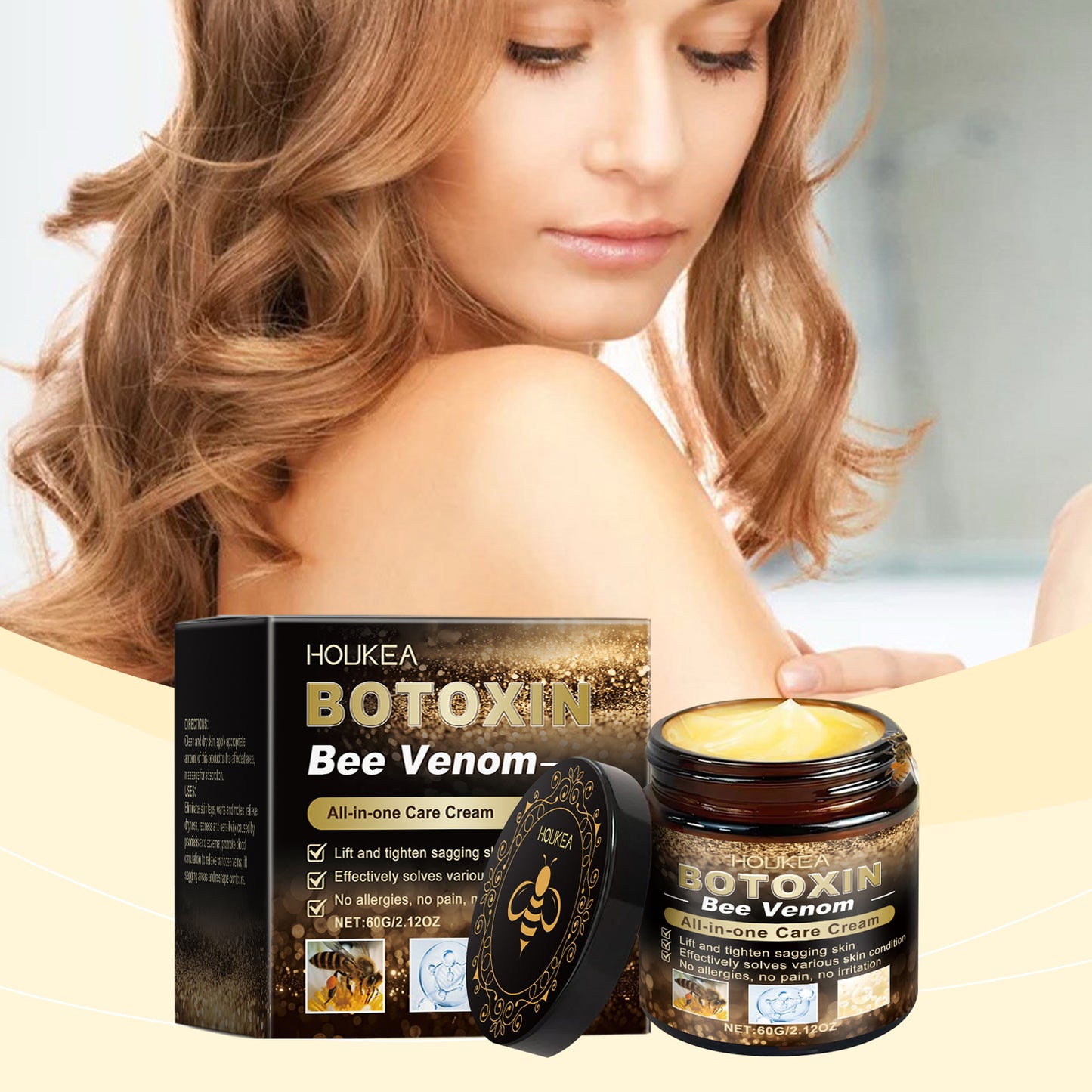 Houkea Bee Venom Skin Care Cream, Daily Skin Care Soothe Redness Improve Skin Brightening And Firming Skin Cream