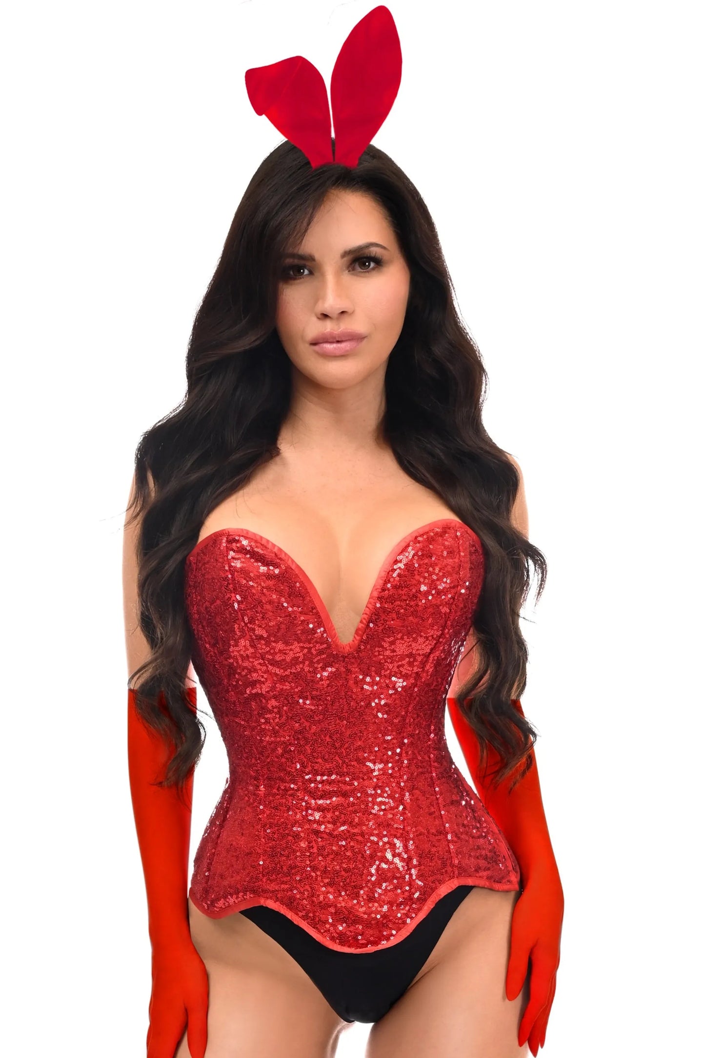 Bunny Temptation (Top Drawer 4 Piezas Disfraz de Conejita con Corset de Lentejuelas Rojas)