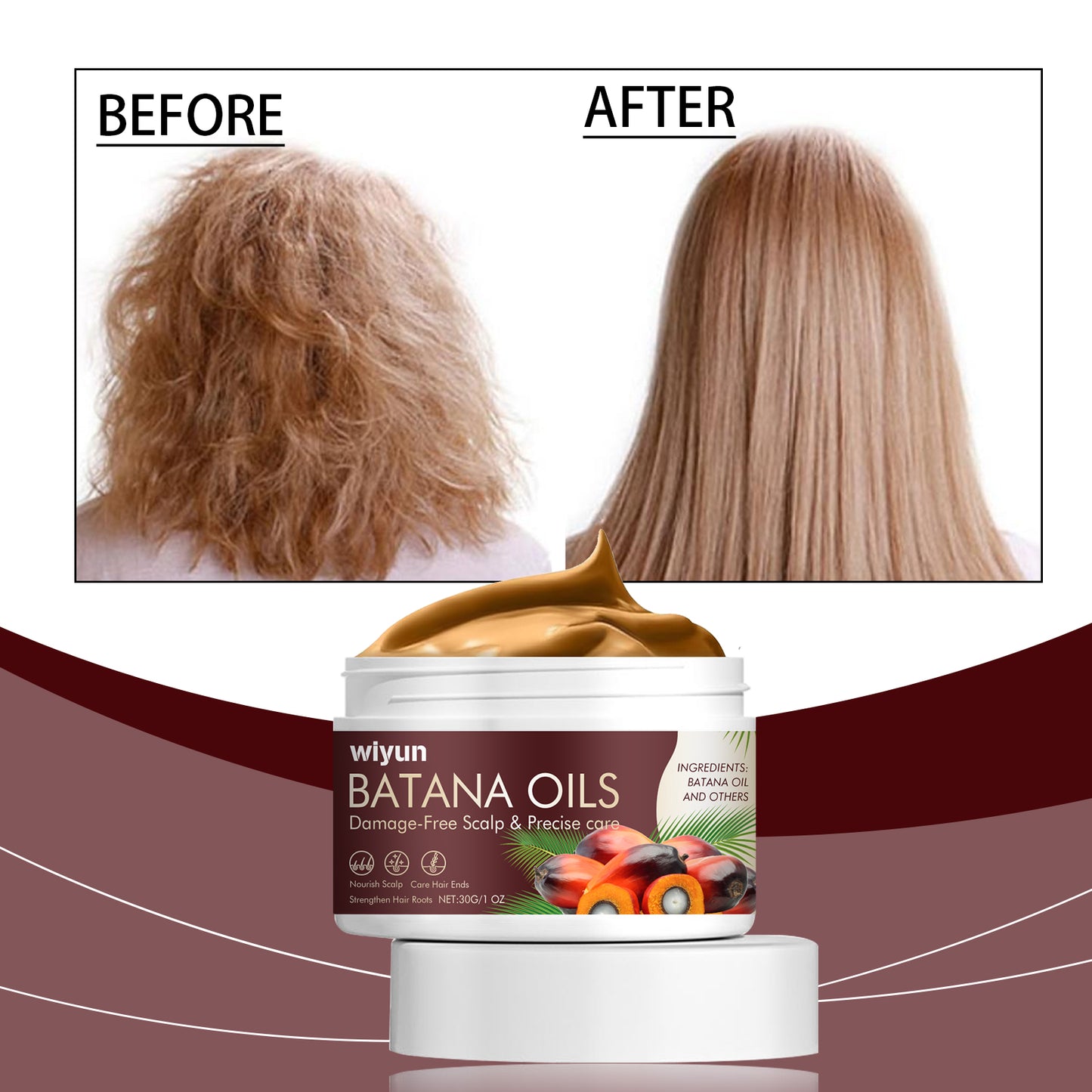 Wiyun Batana Smoothing Hair Mask, Hair Care Repair Hair Hydrating, Smooth And Nourishing Scalp Hair Mask