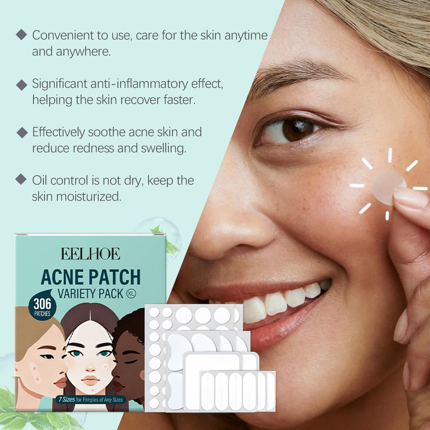 EELHOE Acne Patch Skin Care Set, Facial Daily Gentle Cleansing Care Soothing Nourishing Skin Care Patch