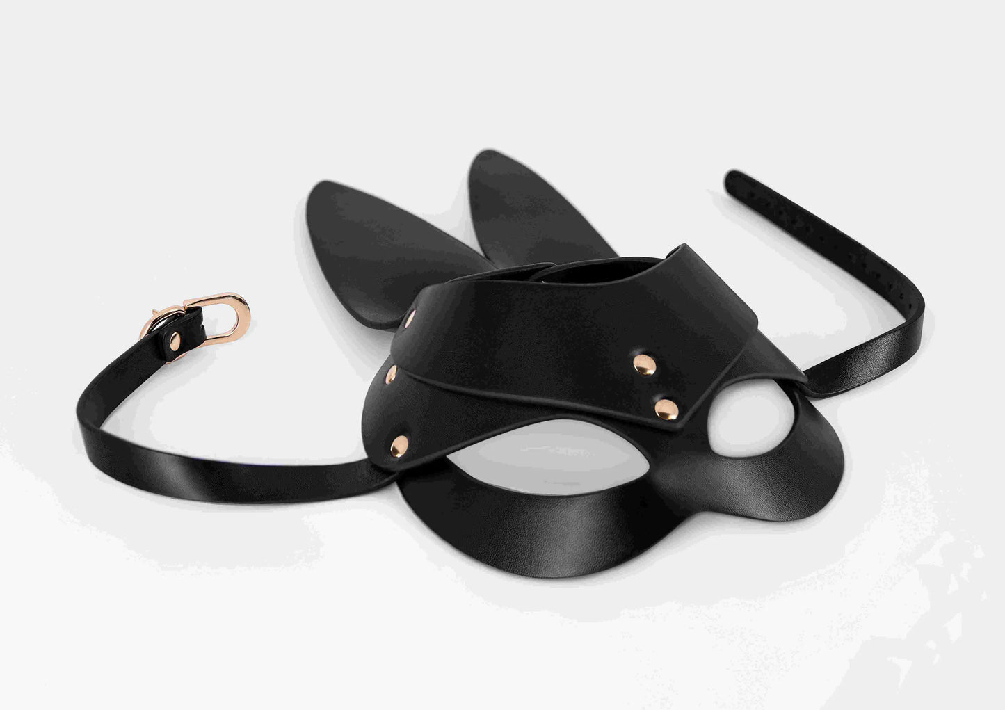 Bad Bunny (Máscara de Conejo de Cuero PU Negra, Talla Única)