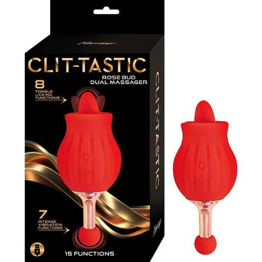Dame tu jugo de princesa (Clit-Tastic Rose Bud Masajeador Dual Rojo)
