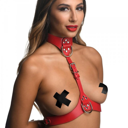 Pechonalidad Cautiva (Arnés de pecho femenino Strict, talla M/L – Rojo)