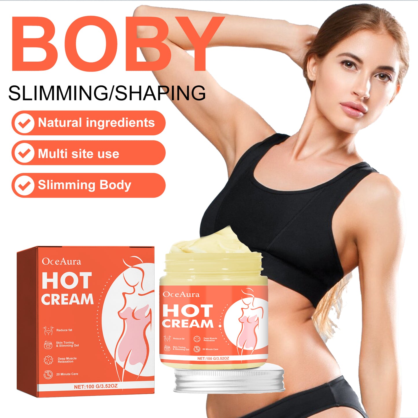 OceAura Body Care Cream Nourishes The Skin On The Arms And Body, Highlighting The Curves Of The Figure. Daily Care Massage Cream