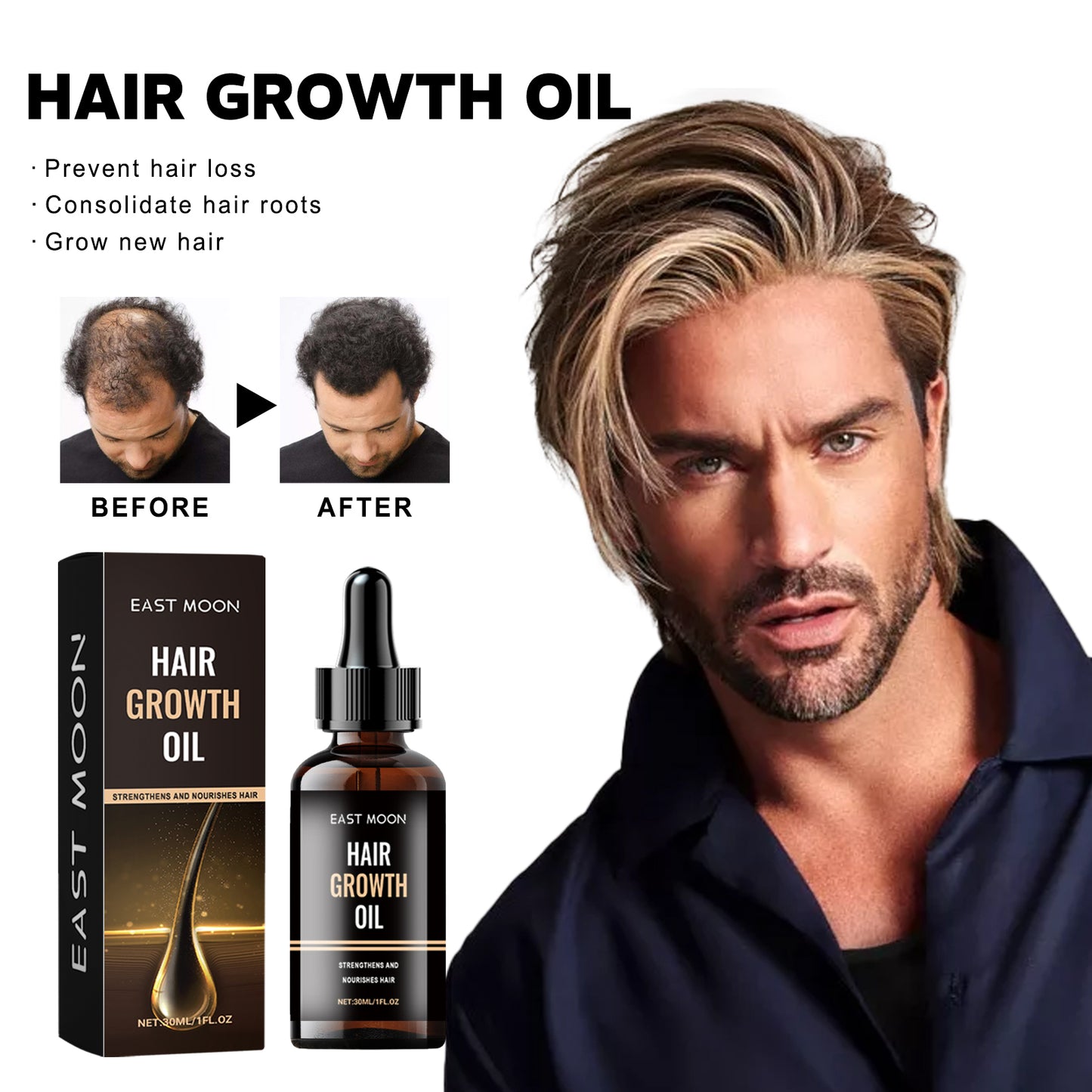 East Moon Hair Growth Oil, Protect Hair Follicle Moisture Nutrition Hair Root Strength Thick Hair Essence