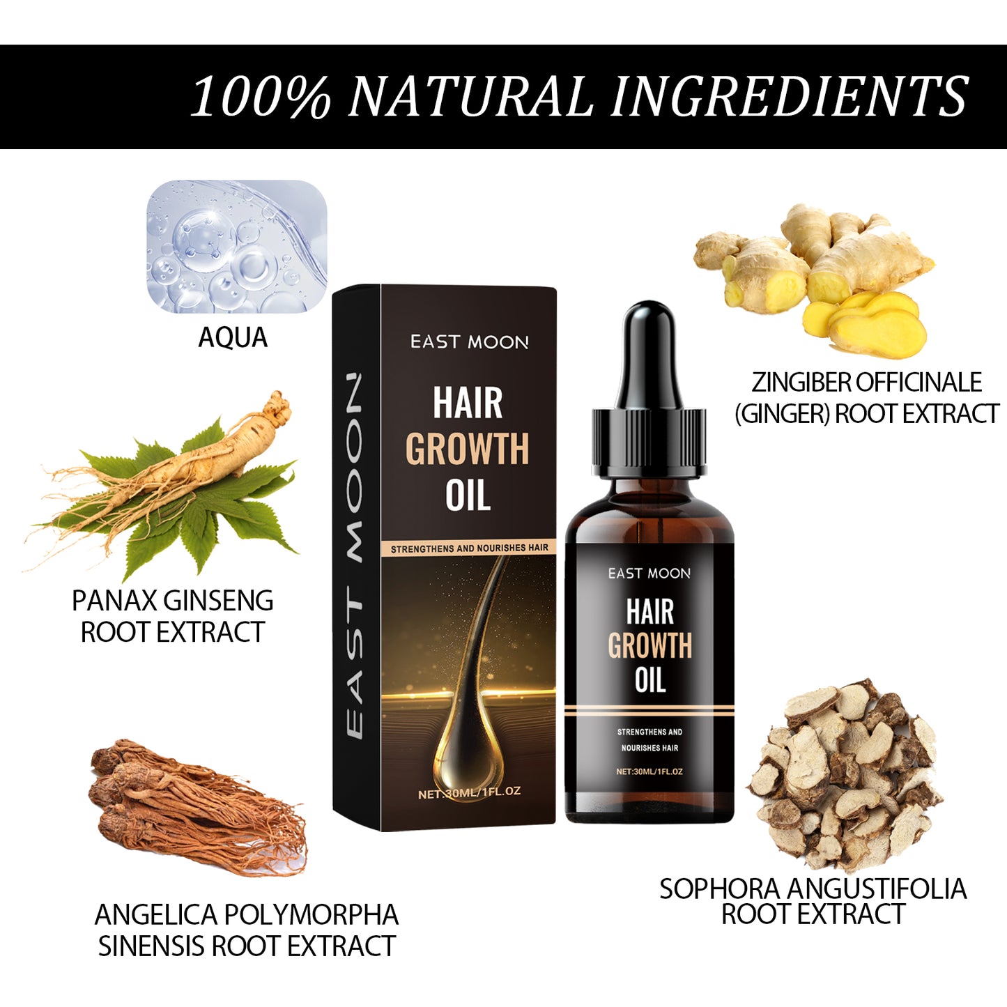 East Moon Hair Growth Oil, Protect Hair Follicle Moisture Nutrition Hair Root Strength Thick Hair Essence