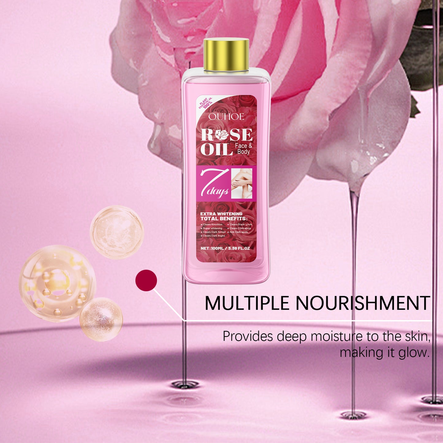 OUHOE Rose Body Oil Relieves Dry Skin And Moisturizes Body Skin Massage Care Oil