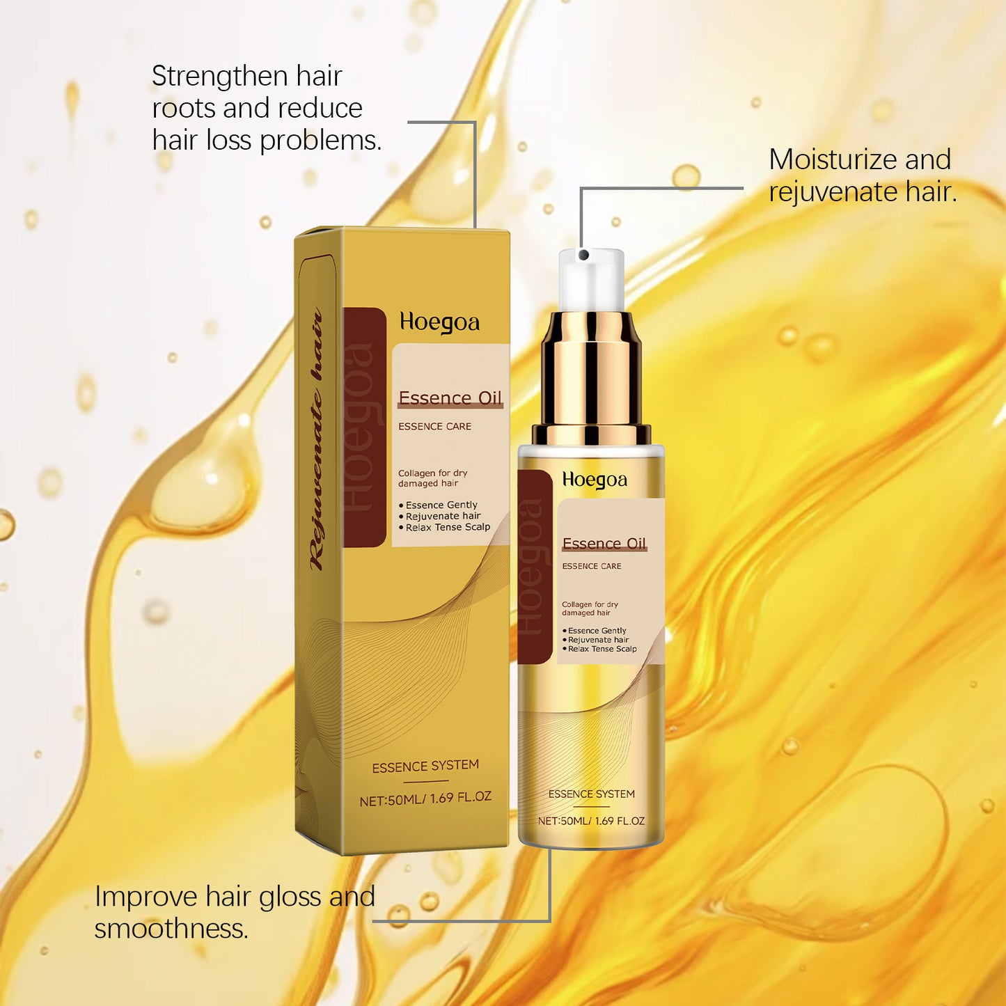 Hoegoa Plant Extract Hair Care Essential Oil Soft Luster, Non-Greasy Gentle Repair Scalp Hair Luster Nourishing Oil