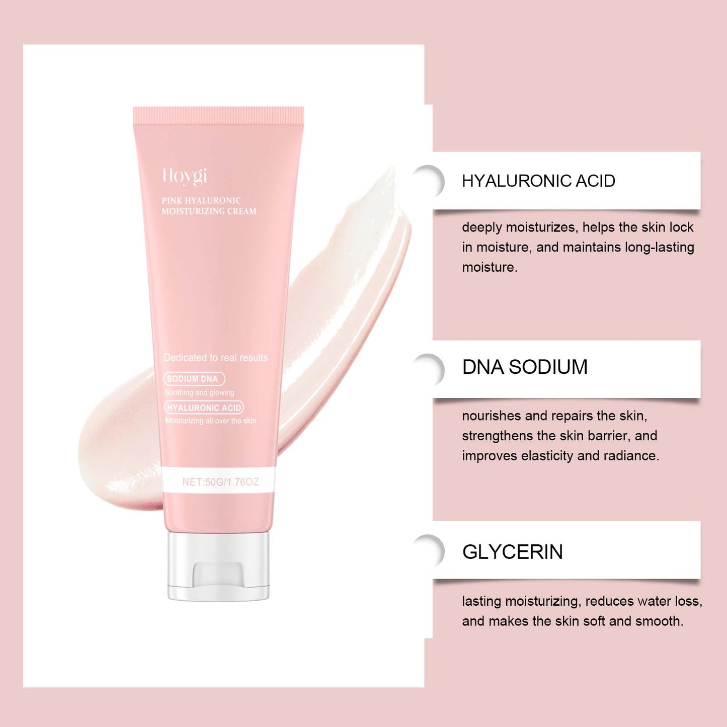 Hoygi Hyaluronic Acid Moisturizer, Gentle Hydrating, Nourishing And Brightening Facial Skin Gloss Care Cream