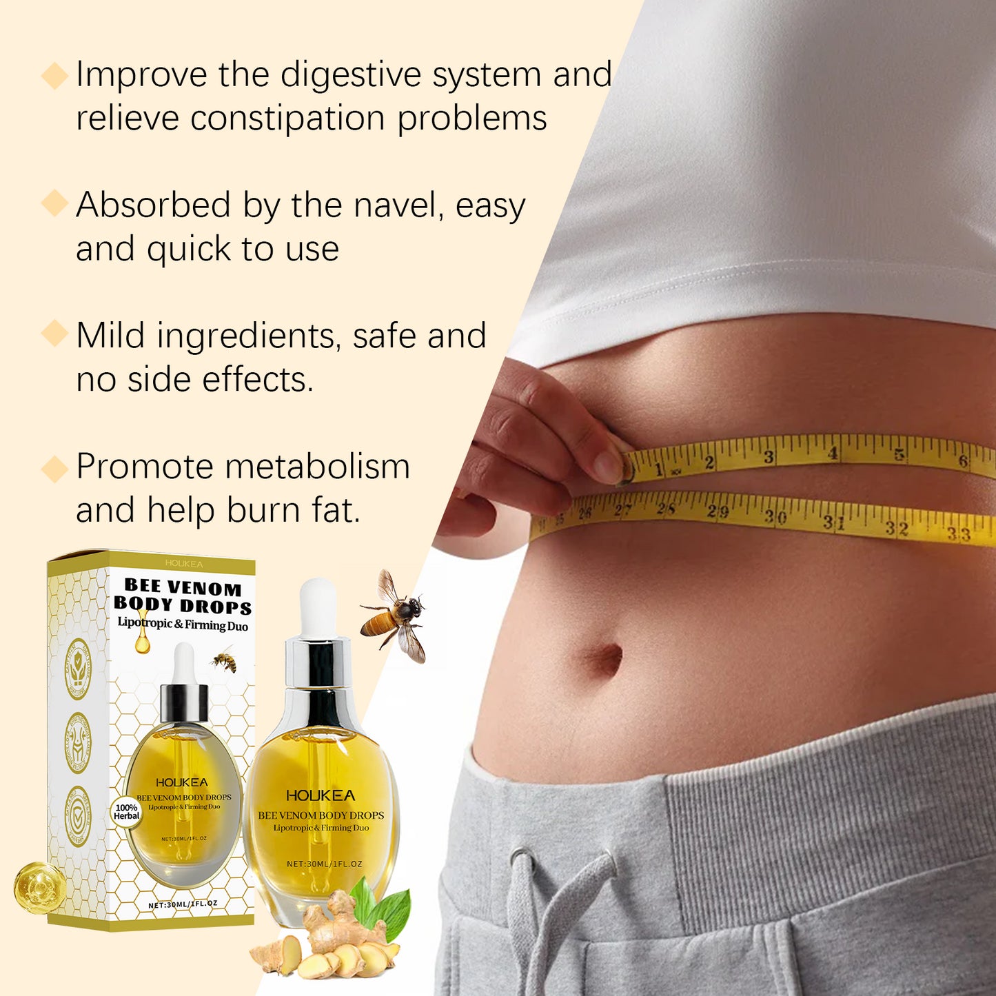 Houkea Bee Venom Body Essence Gentle Care, Moisturize And Lift Skin Light Body Massage Essence