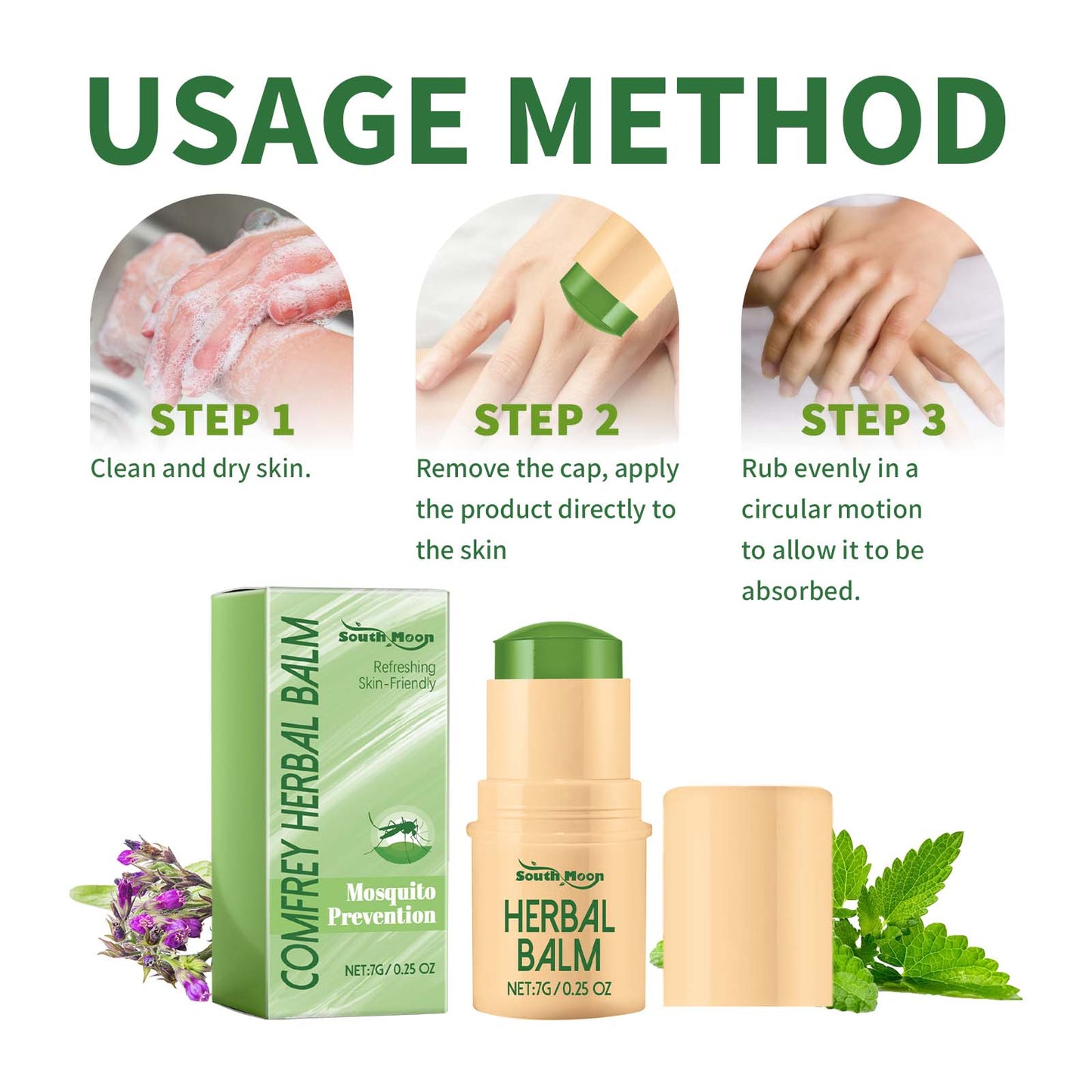 South Moon Comfrey Herbal Balm, Skin Itching Expelling Mosquito Prevent Bites Radix Arnebiae Seu Lithospermi Care Cream