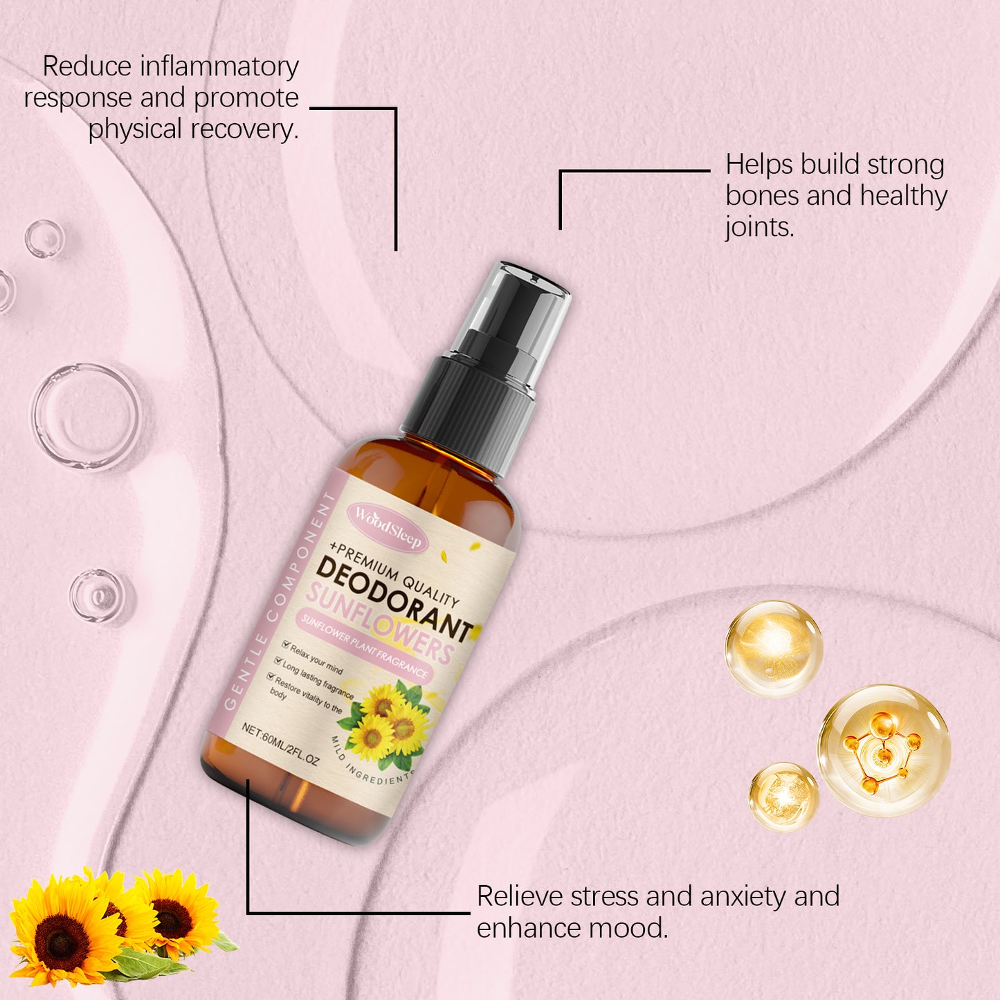 WoodSleep Sunflower Magnesium Oil Spray supplements with magnesium to soothe the body, nourish sleep and boost vitality