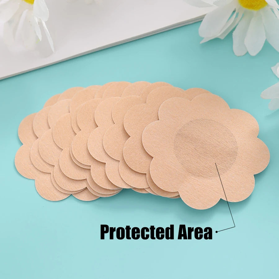 Toque Suave (100 Piezas de Cobertores de Pezón de Tela – Protectores Desechables para Mujeres, Parches Invisibles, Almohadillas para Sujetador, Pétalos para Pecho, Adhesivos para el Busto)