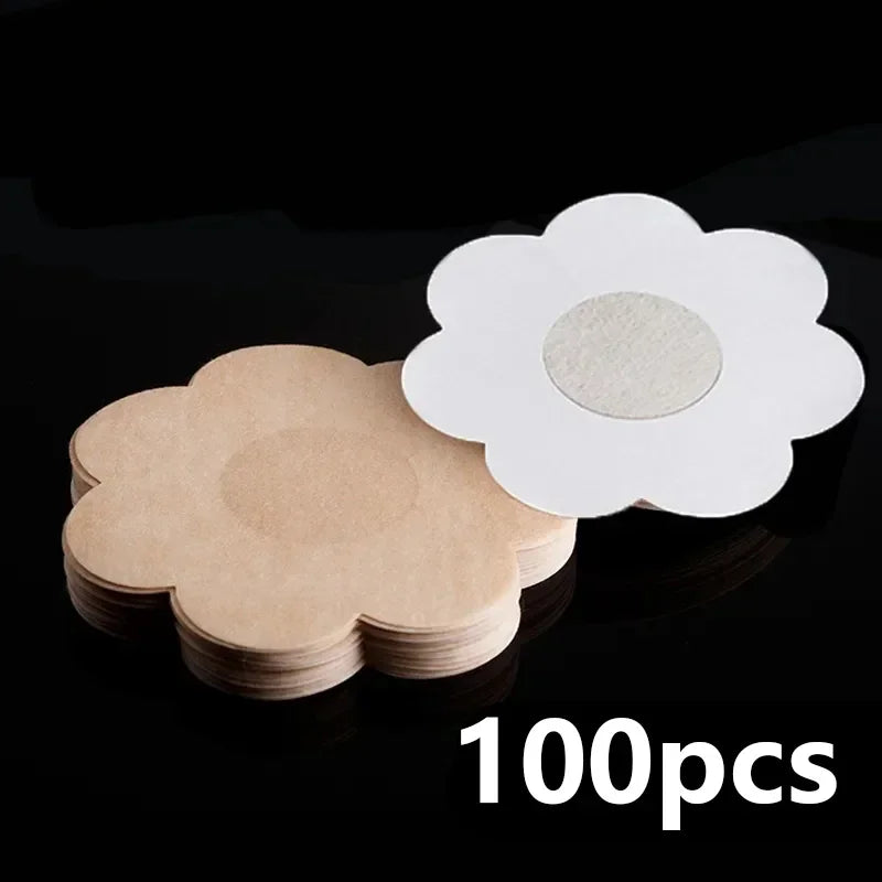 Toque Suave (100 Piezas de Cobertores de Pezón de Tela – Protectores Desechables para Mujeres, Parches Invisibles, Almohadillas para Sujetador, Pétalos para Pecho, Adhesivos para el Busto)