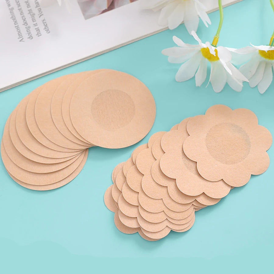 Toque Suave (100 Piezas de Cobertores de Pezón de Tela – Protectores Desechables para Mujeres, Parches Invisibles, Almohadillas para Sujetador, Pétalos para Pecho, Adhesivos para el Busto)