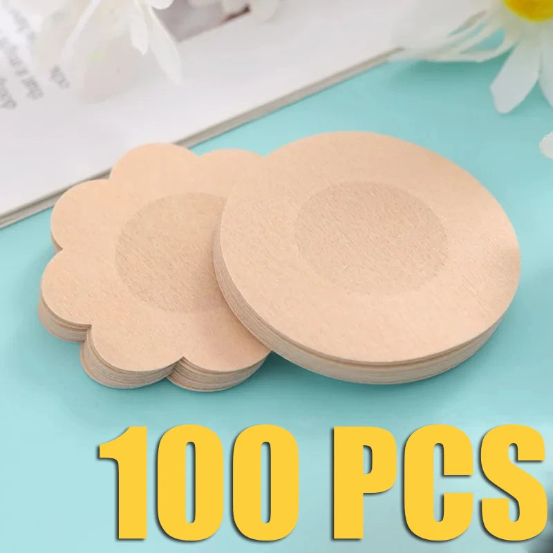 Toque Suave (100 Piezas de Cobertores de Pezón de Tela – Protectores Desechables para Mujeres, Parches Invisibles, Almohadillas para Sujetador, Pétalos para Pecho, Adhesivos para el Busto)