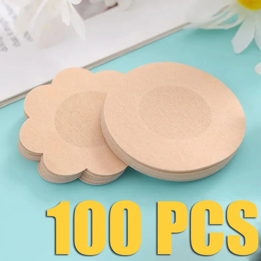 Toque Suave (100 Piezas de Cobertores de Pezón de Tela – Protectores Desechables para Mujeres, Parches Invisibles, Almohadillas para Sujetador, Pétalos para Pecho, Adhesivos para el Busto)