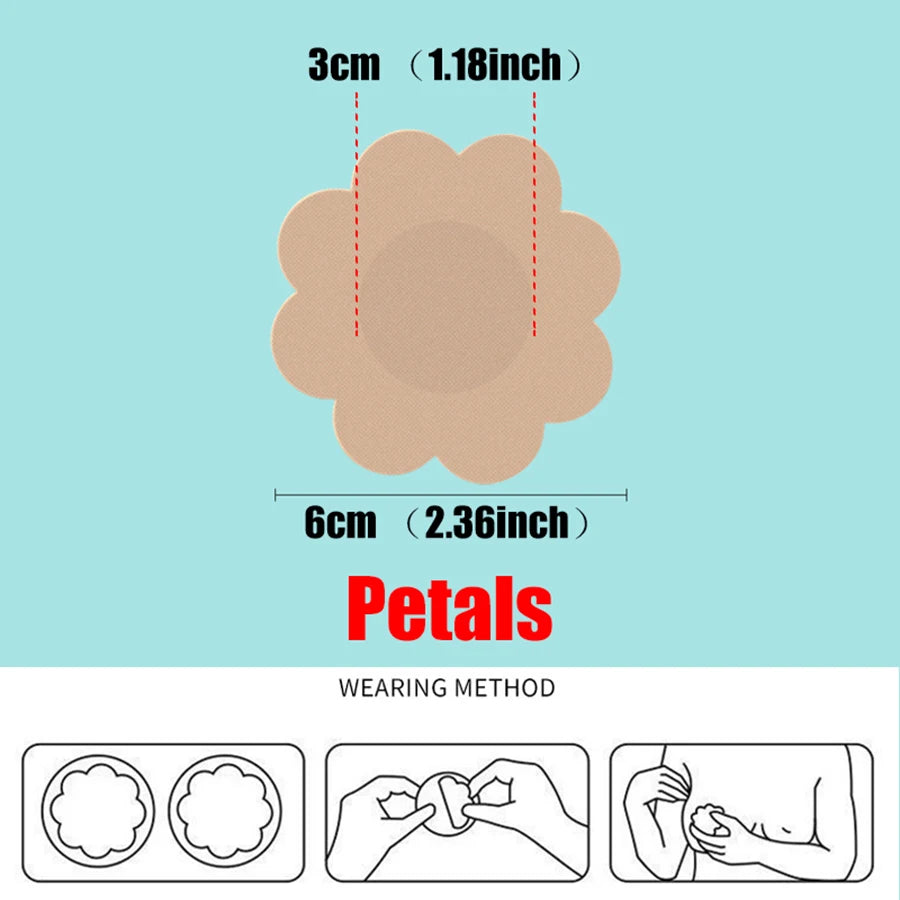 Toque Suave (100 Piezas de Cobertores de Pezón de Tela – Protectores Desechables para Mujeres, Parches Invisibles, Almohadillas para Sujetador, Pétalos para Pecho, Adhesivos para el Busto)