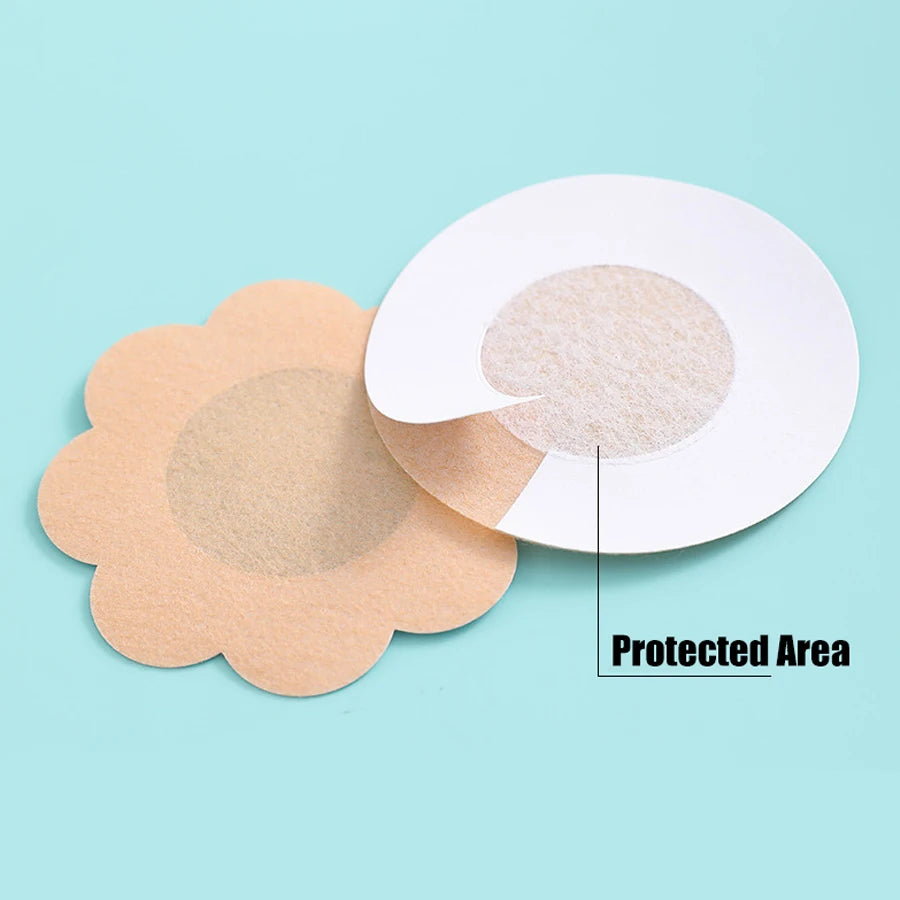 Toque Suave (100 Piezas de Cobertores de Pezón de Tela – Protectores Desechables para Mujeres, Parches Invisibles, Almohadillas para Sujetador, Pétalos para Pecho, Adhesivos para el Busto)